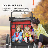 HOMCOM 2 Seat Bike Trailer with 5 Point Harness, for 18+ Months, Red