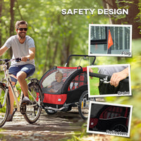 
              HOMCOM 2 Seat Bike Trailer with 5 Point Harness, for 18+ Months, Red
            
