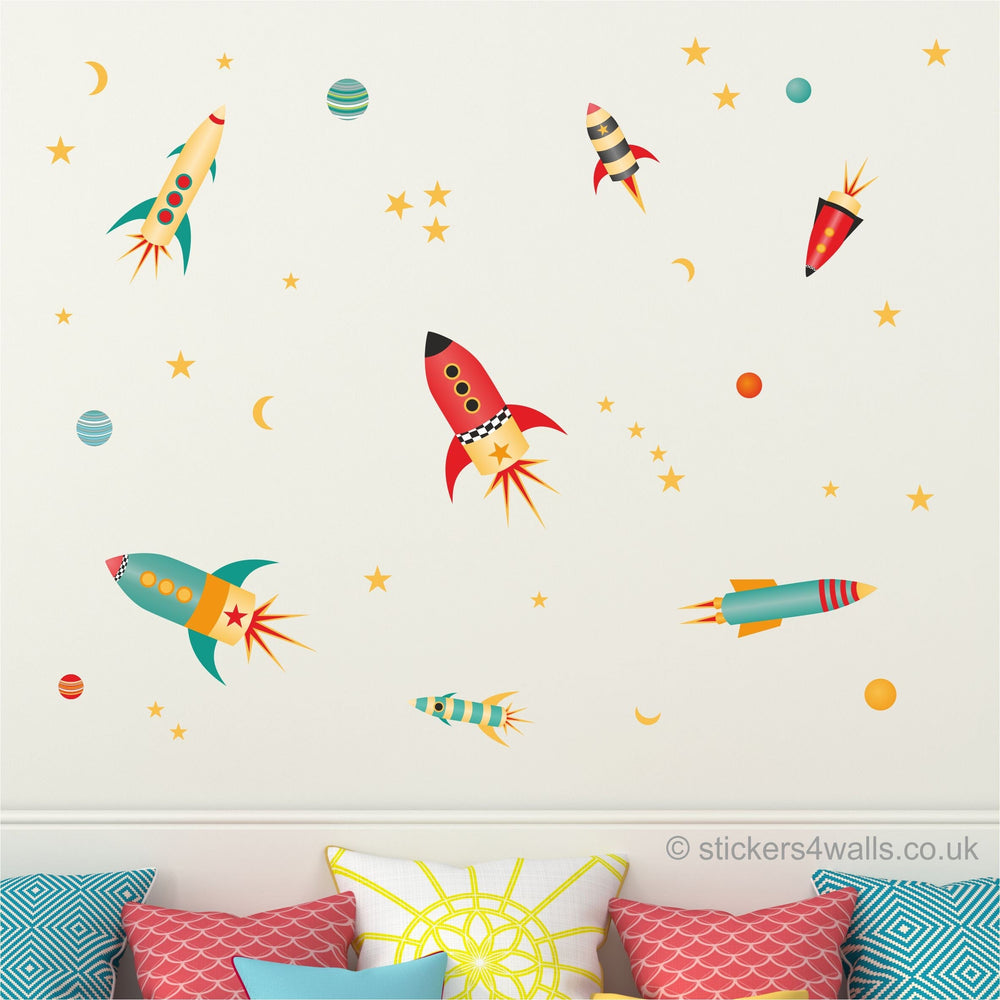 Rocket & Space Themed Colourful Wall Stickers - Reusable