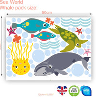 Whale Marine Theme Wall Stickers - Reusable Fabric Decoration