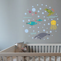 
              Whale Marine Theme Wall Stickers - Reusable Fabric Decoration
            