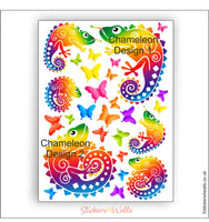 
              Rainbow & Chameleons Fabric Wall Stickers - Reusable, Repositionable with Butterflies
            