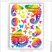 Rainbow & Chameleons Fabric Wall Stickers - Reusable, Repositionable with Butterflies