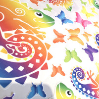 
              Rainbow & Chameleons Fabric Wall Stickers - Reusable, Repositionable with Butterflies
            