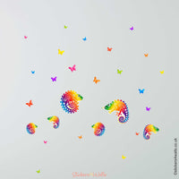 
              Rainbow & Chameleons Fabric Wall Stickers - Reusable, Repositionable with Butterflies
            