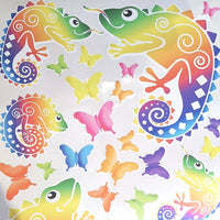 
              Rainbow & Chameleons Fabric Wall Stickers - Reusable, Repositionable with Butterflies
            