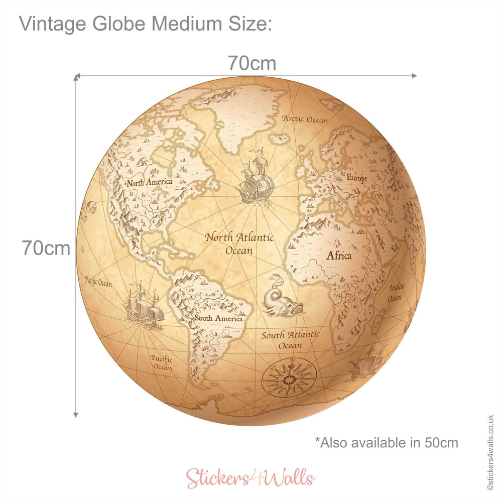 Globe Vintage World Map - Reusable, Repositionable