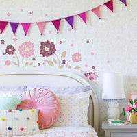 
              Retro Purple Flowers Fabric Wall Stickers - Reusable
            