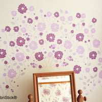 Retro Purple Flowers Fabric Wall Stickers - Reusable