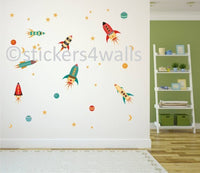 
              Rocket & Space Themed Colourful Wall Stickers - Reusable
            