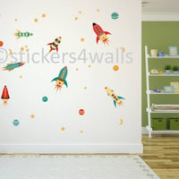 Rocket & Space Themed Colourful Wall Stickers - Reusable