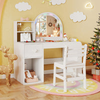 
              Kids Vanity Table and Chair Set with Lighted Mirror Open Storage Shelves-Pink
            