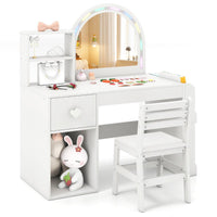 
              Kids Vanity Table and Chair Set with Lighted Mirror Open Storage Shelves-Pink
            