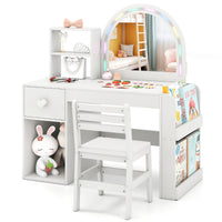 
              Kids Vanity Table and Chair Set with Lighted Mirror Open Storage Shelves-Pink
            