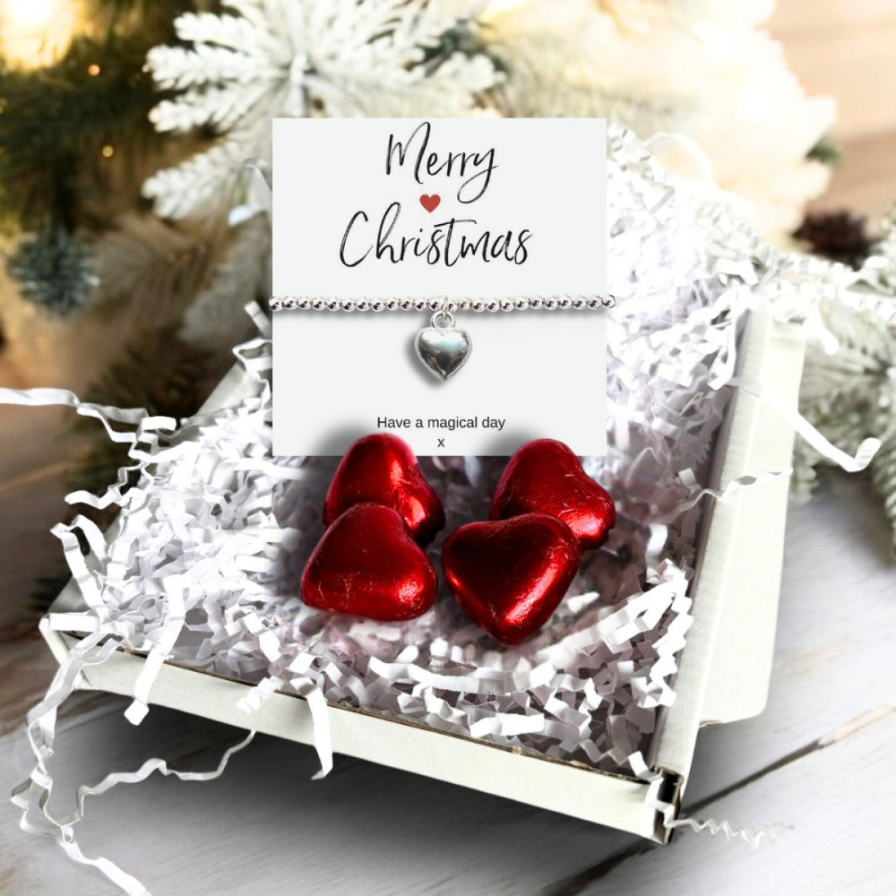 Merry Christmas Mini Gift Hamper with Silver Heart Bracelet