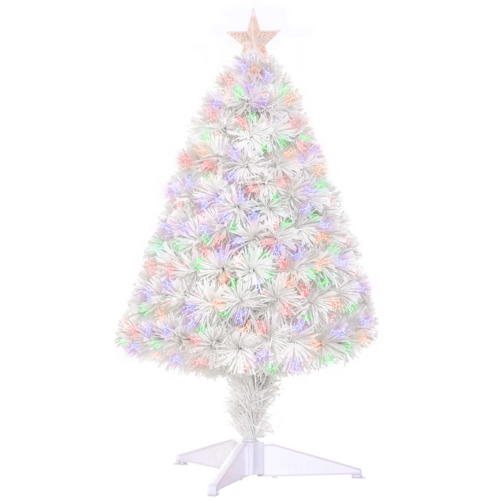 2.5FT Prelit Artificial Tabletop Christmas Tree with Fibre Table and Desk White