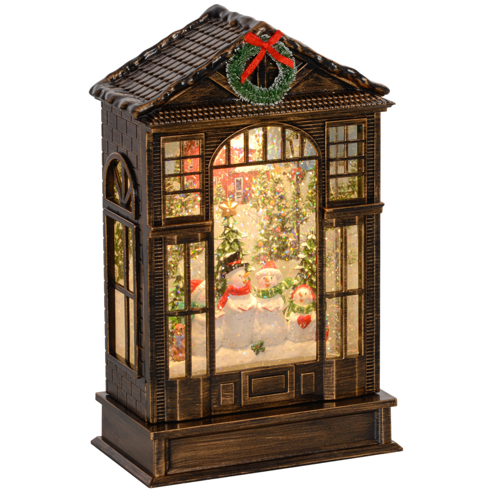 HOMCOM Christmas Snow Globe Lantern with Lights for Holiday, Bronze Tone