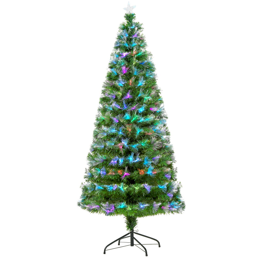 6FT Multicoloured Artificial Christmas Tree Fibre Optic Lights Star Holder