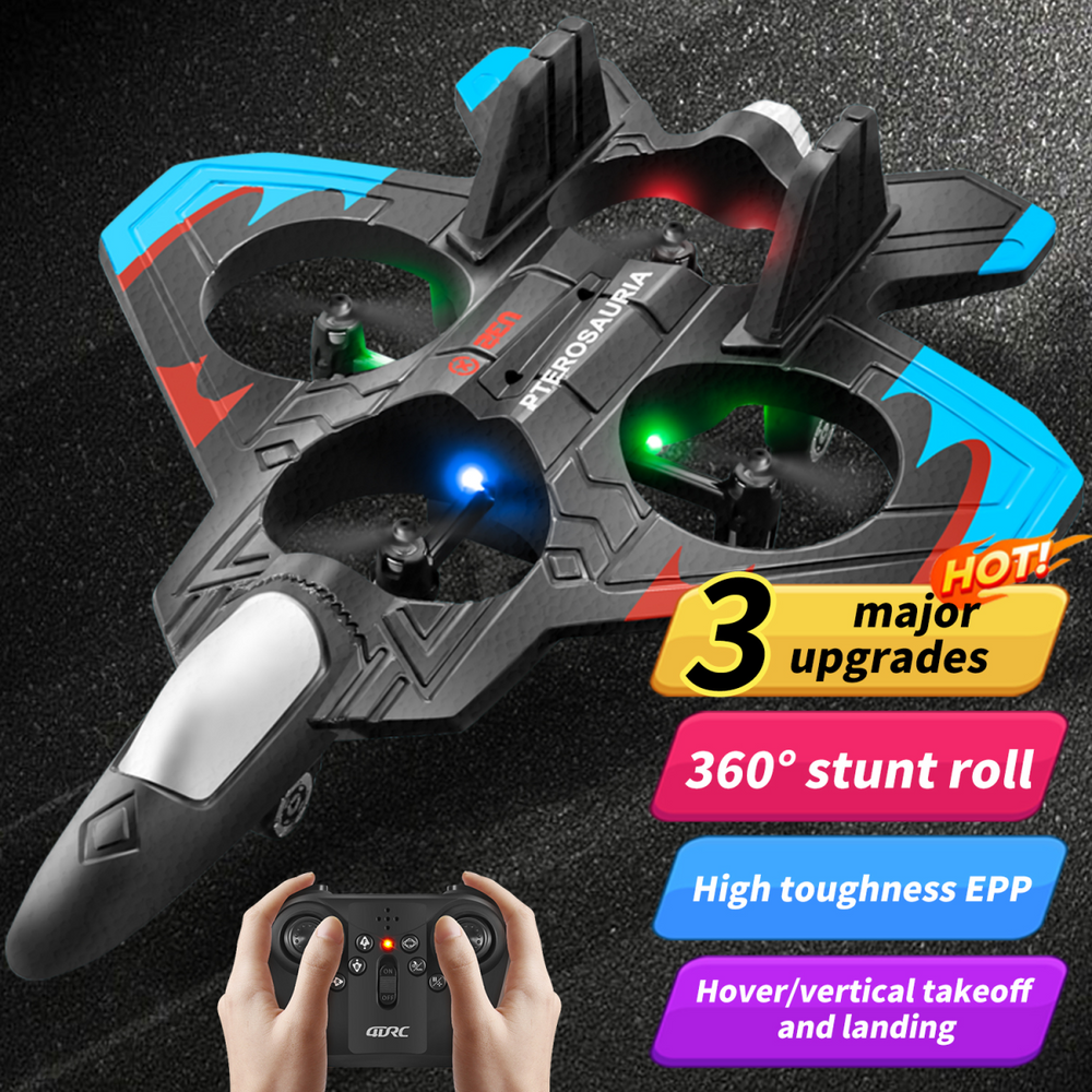 4DRC V32 RC Plane, Foam Remote Control Airplane with Light, 2 Batteries,  6-axis Gyro Stabilize Systems RC Fighter Jet Plane Toys