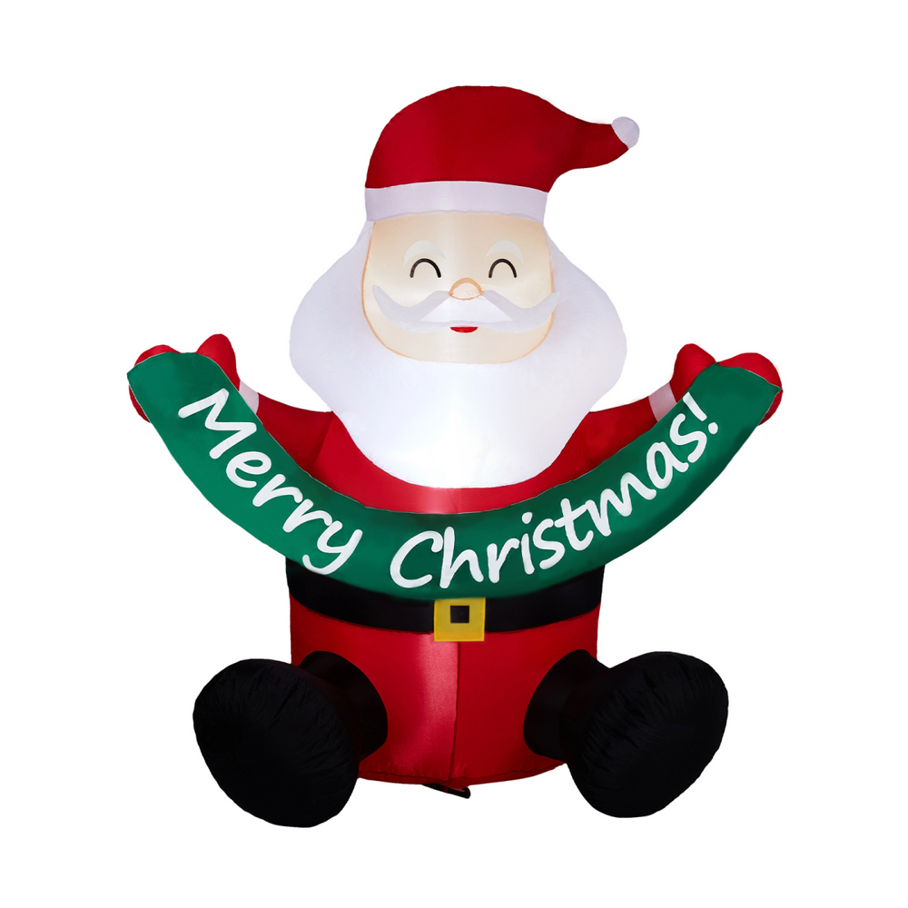 1.75M Lighted Christmas Inflatable Decoration, Inflatable Santa Claus Holding Banner, Funny Blow Up Yard Decorations with Built-in LED Lights for Holiday Party Front Yard Lawn Garden Decor
