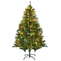1.5m 5ft Pre-Lit Christmas Tree Artificial Spruce Warm White LED Metal Stand