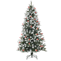 
              6FT Artificial SnowDipped Christmas Tree Foldable Berries White Pinecones Green
            