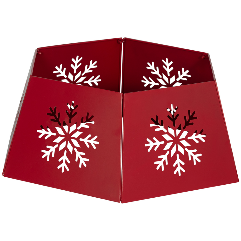 HOMCOM Hexagon Christmas Tree Base Cover with Hollow Snowflake Patterns Red