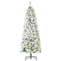 
              6 Feet Prelit Artificial Snow Flocked Christmas Tree Warm LED Light Green White
            