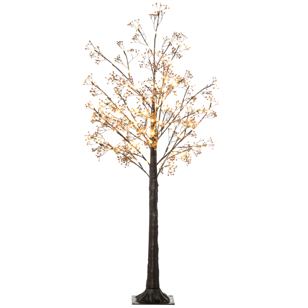 HOMCOM 5ft Artificial Tree with Warm White LED Lights, Baby Breath Flowers