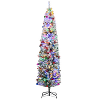 HOMCOM 7' Artificial Christmas Tree with Flocked Tips, LED Lights, Decoration