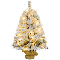 HOMCOM 3ft Artificial Christmas Tree with LED Light, Concrete Base