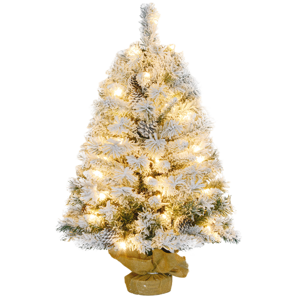 HOMCOM 3ft Artificial Christmas Tree with LED Light, Concrete Base