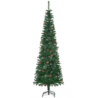 
              6.5FT Artificial Slim Christmas Tree Holiday Home Decor with Pine Cones
            