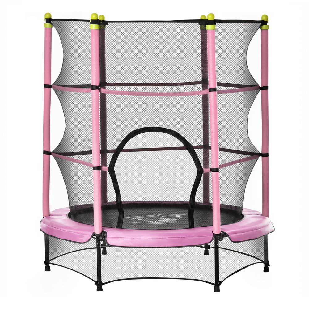 HOMCOM 5.2FT Kids Trampoline with Safety Enclosure Indoor Outdoor Pink