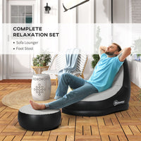 Outsunny Inflatable Chair and Foot Stool for Gaming Reading Watching GREY