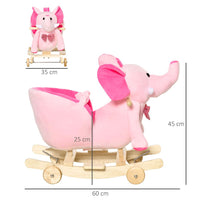 HOMCOM 2-in-1 Baby Rocking Horse Ride On Elephant with Wheels Music Pink