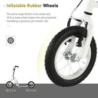 HOMCOM Dual Brakes Kick Scooter 12-Inch Inflatable Wheel Ride On Toy White