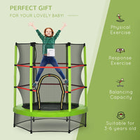 HOMCOM Kids Trampoline Mini Bouncer with Enclosure Net Age 3-6 Years Green