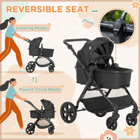 
              HOMCOM Foldable Baby Pushchair with Fully Reclining Backrest From Birth to 3 Years Black
            