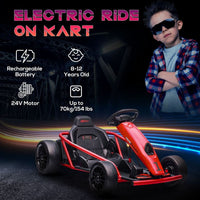 HOMCOM 24V Electric Go Kart for Kids with Music Horn Honking Slow Start RED