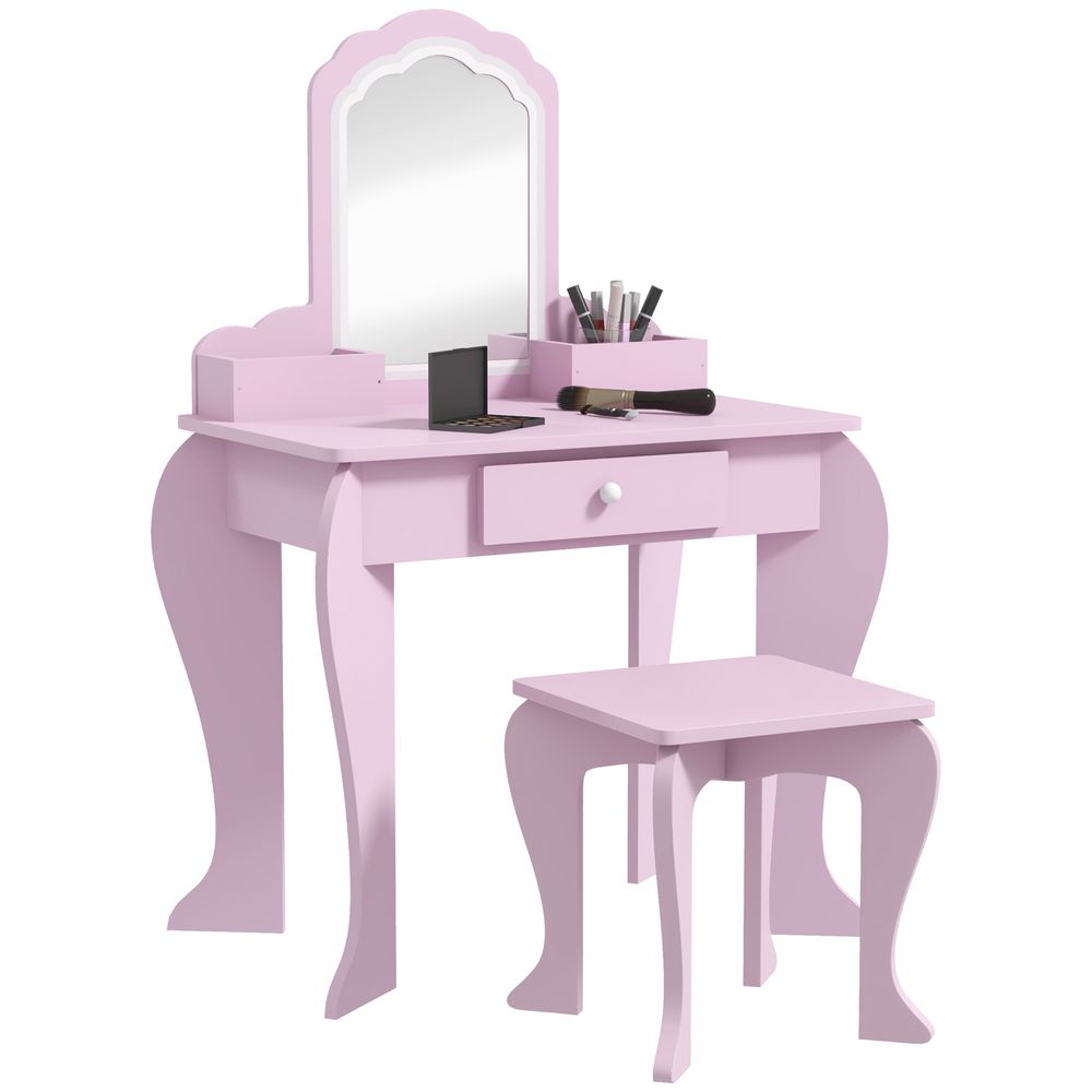 ZONEKIZ Kids Dressing Table Cloud Design with Mirror Stool Drawer Storage Boxes
