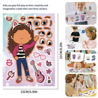 6/12 Sheets Gabby DollHouse Make-a-Face Funny Assemble Jigsaw DIY Cartoon Sticker Children Puzzle Stickers Kids Educational Toys