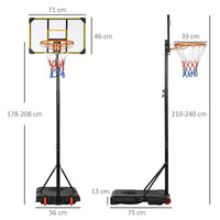 
              SPORTNOW Adjustable Basketball Hoop and Stand w/ Wheels, 1.8-2.1m, Yellow
            