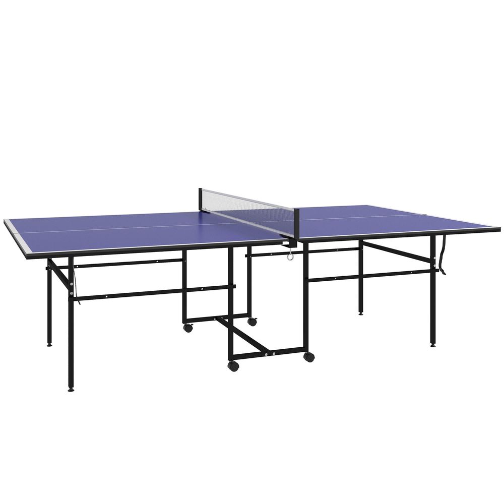 SPORTNOW 9FT Folding Table Tennis Table w/ 4 Wheels, for Indoors, Blue