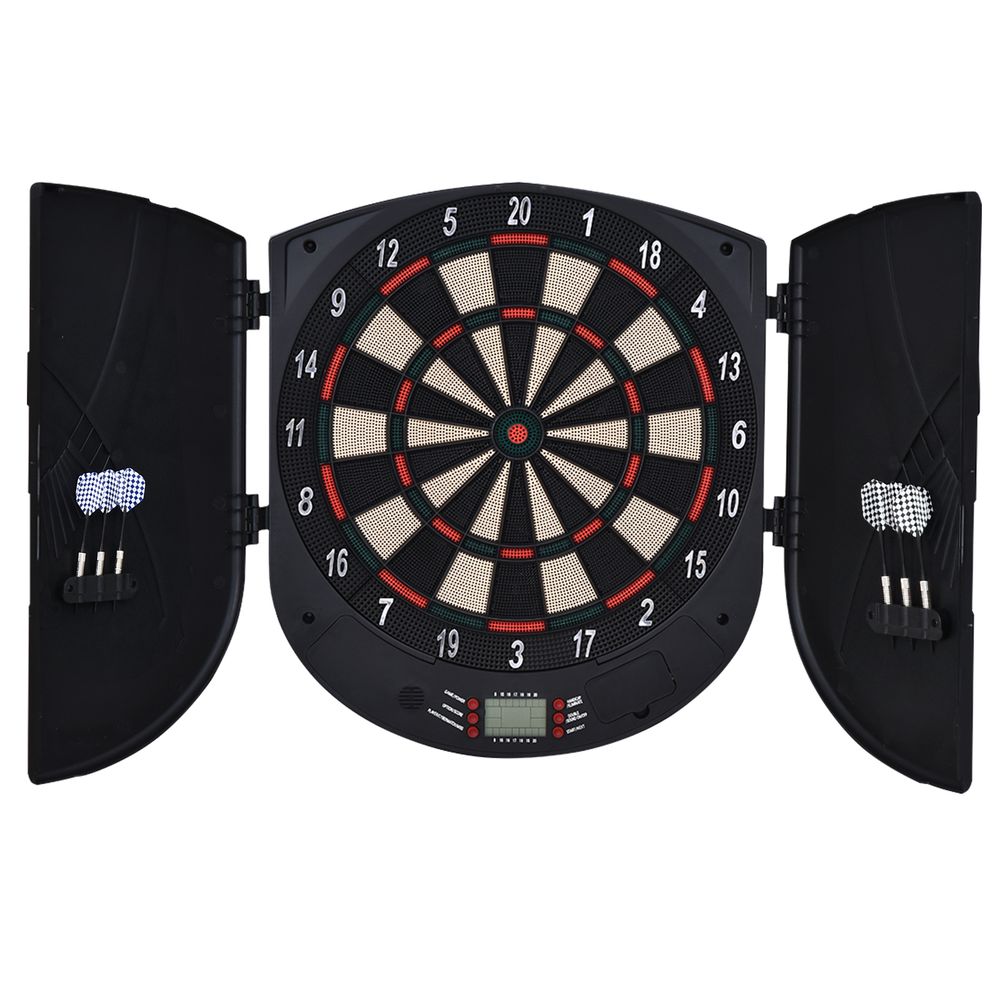 HOMCOM Electronic Dartboard Set 26 Games and 185 Variations with 6 Darts and Cabinet to Storage Multi-Game Option Ready-to-Play