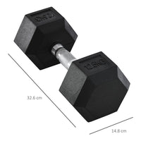 HOMCOM 12.5KG Single Rubber Hex Dumbbell Portable Hand Weights for Home Gym