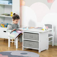 
              HOMCOM 3 Pcs Kids Table & Chairs Set Toddler Furniture Storage Drawers
            