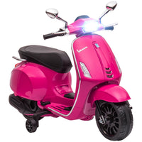 AIYAPLAY Vespa Licensed 12V Kids Electric Motorbike w/ 2 Training Wheels - Pink