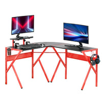 
              HOMCOM Gaming Desk L-Shaped PC Workstations Monitor Stand 49.25" x 49.25" x 29.5" Red
            