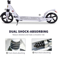 HOMCOM Kick Scooter Folding 2 Big Wheels Adjustable  Adult Teens For 14+ White